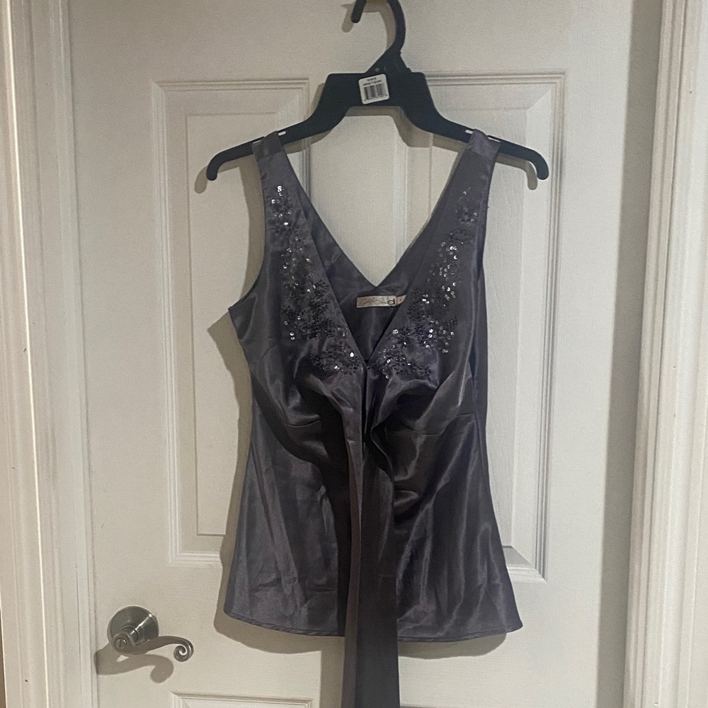 Elegant Gray Sleeveless Top with Embellishments